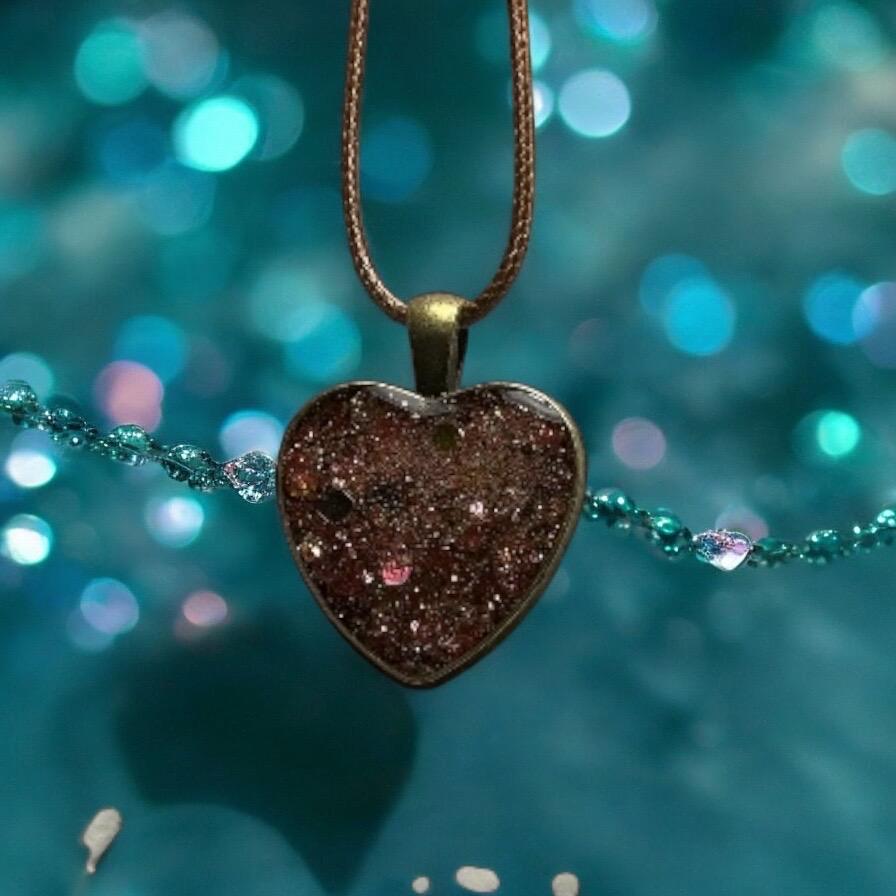 Heart Pendant Necklace Handmade Resin & Glitter Art Stylish Everyday Accessory