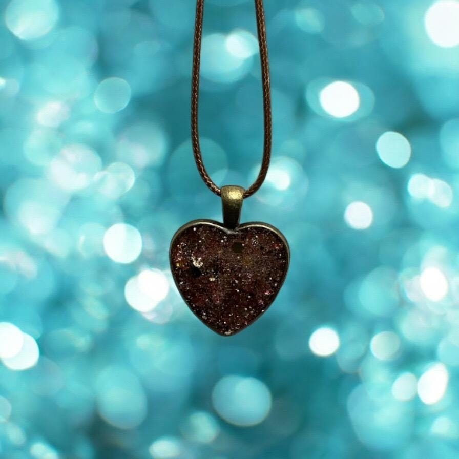 Heart Pendant Necklace Handmade Resin & Glitter Art Stylish Everyday Accessory