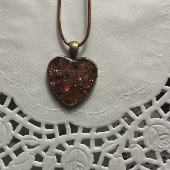 Heart Pendant Necklace Handmade Resin & Glitter Art Stylish Everyday Accessory