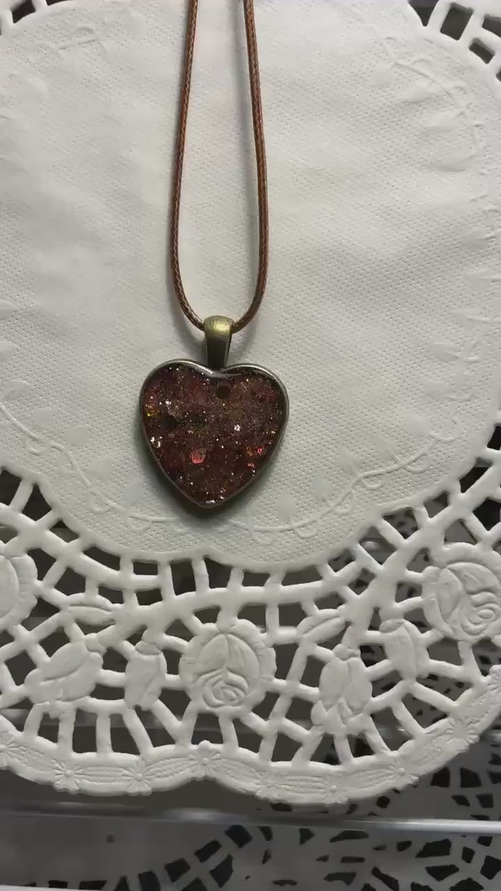 Heart Pendant Necklace Handmade Resin & Glitter Art Stylish Everyday Accessory